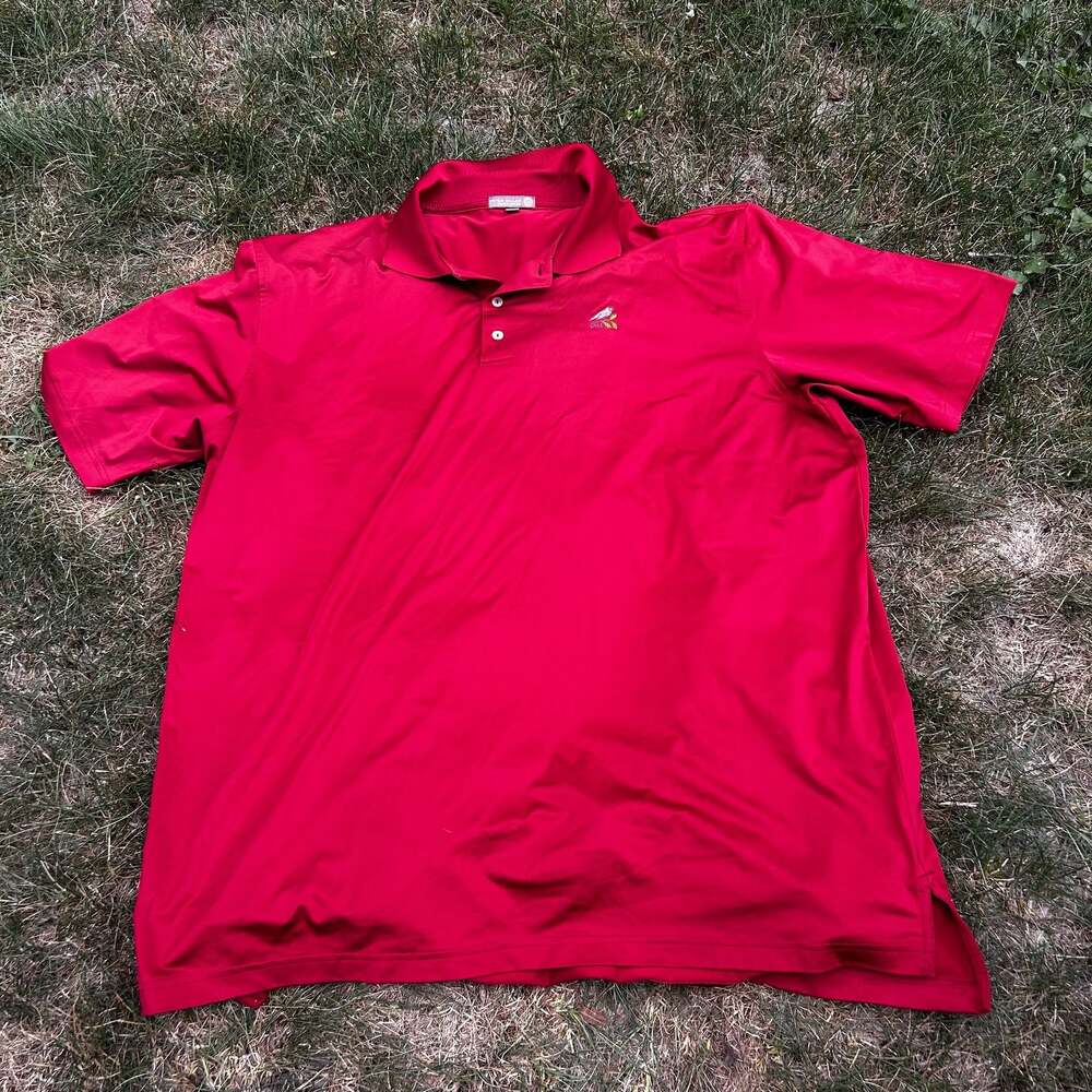 Peter Millar Summer Comfort Red Short Sleeve Golf Polo Shirt with Bird Embroider